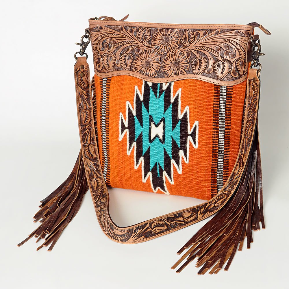 American Darling Signature Crossbody Hand Tooled Saddle Blanket Genuine Leather