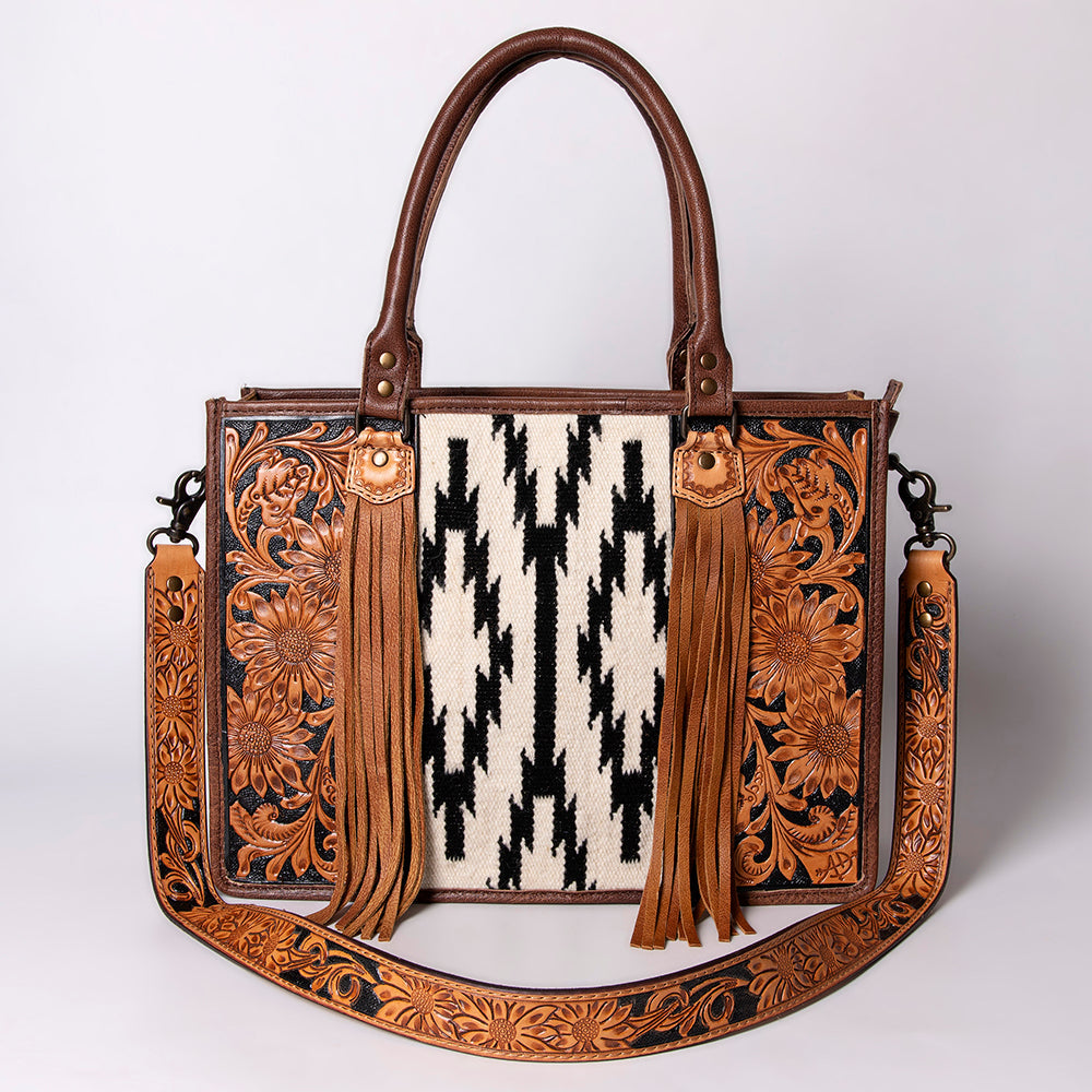 American Darling Briefcase Hand Tooled Saddle Blanket Genuine Leather