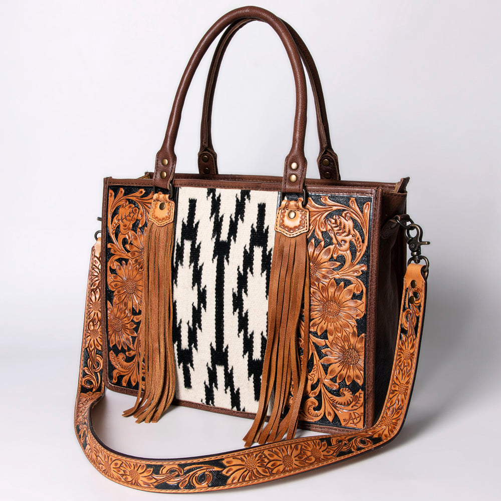 American Darling Briefcase Hand Tooled Saddle Blanket Genuine Leather