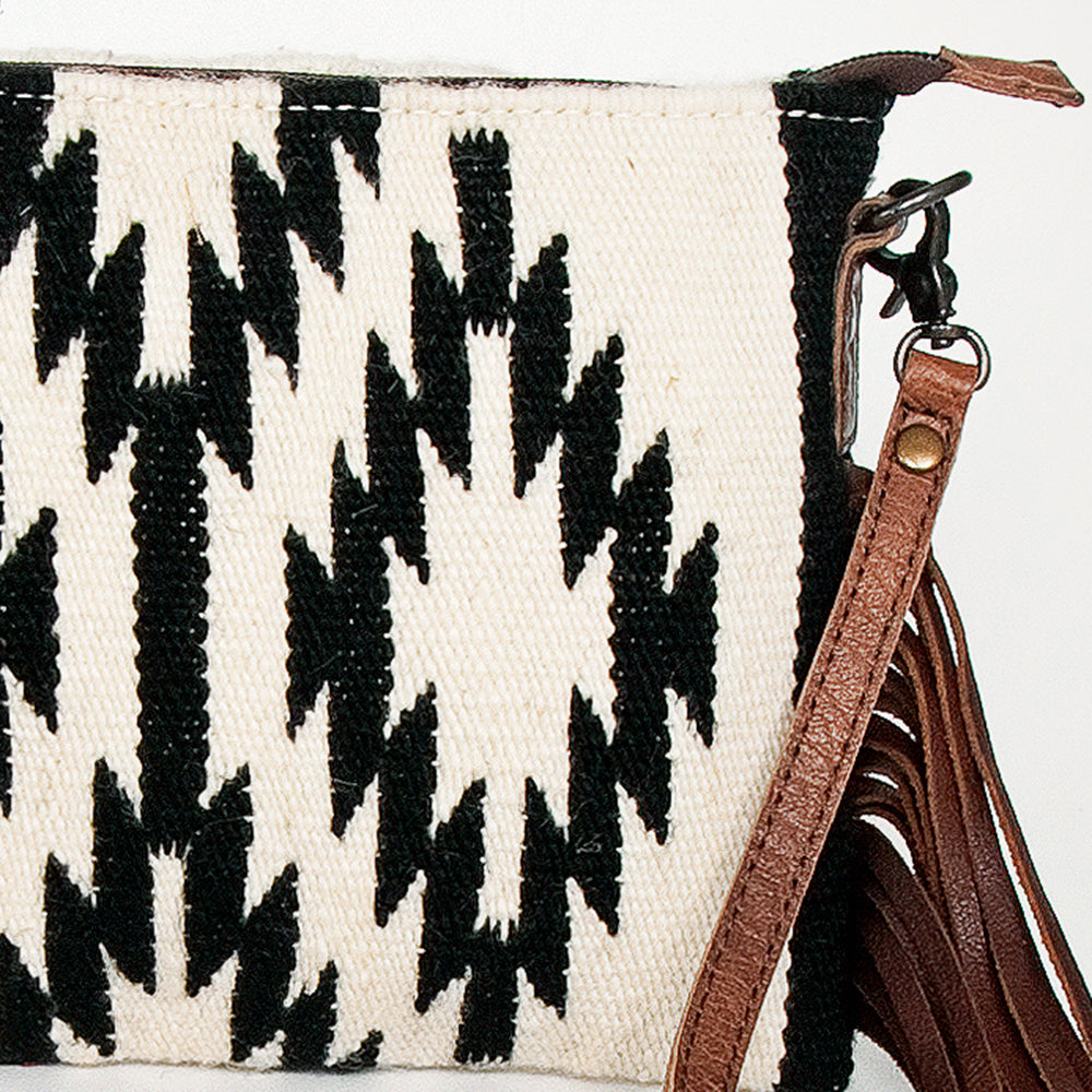 American Darling Western Cross body Bag Hand Tooled Floral Leather & Hand Woven Saddle Blanket with Fringes