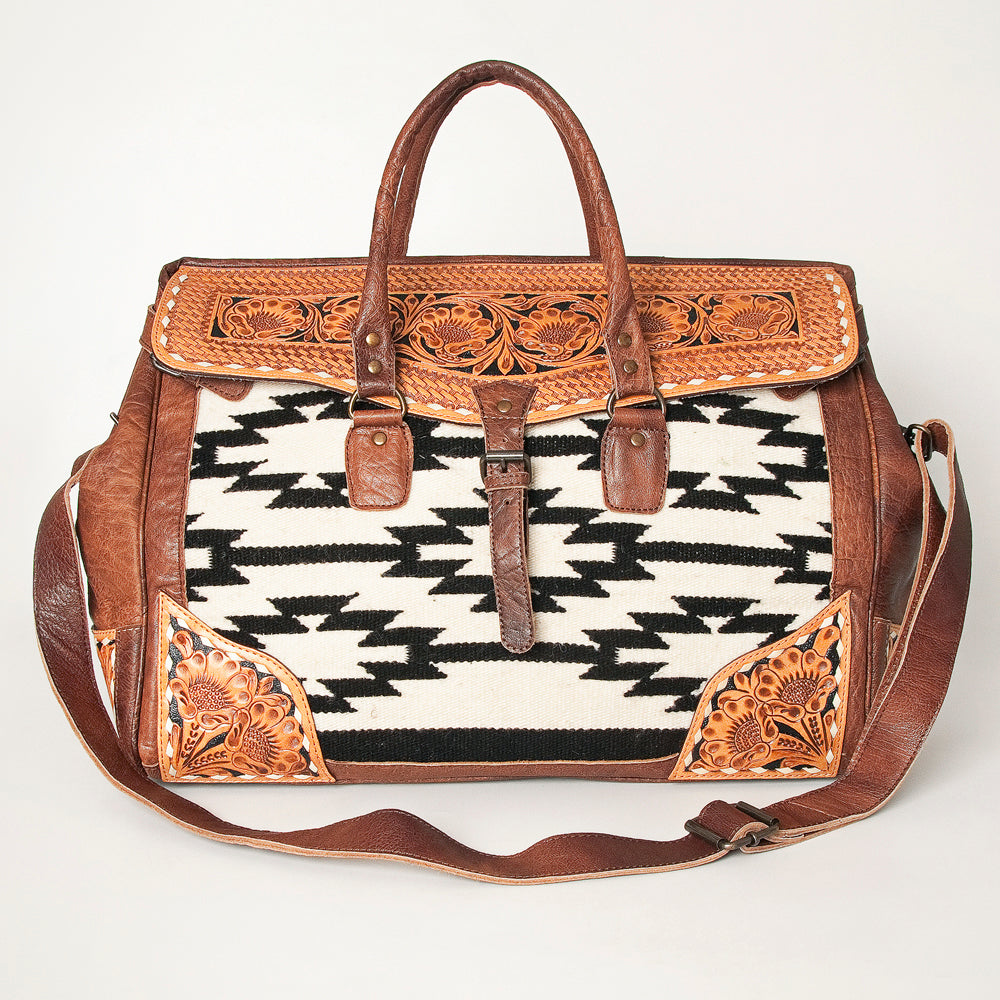 American Darling Hand-Tooled Saddle Blanket Genuine Leather Duffel Bag