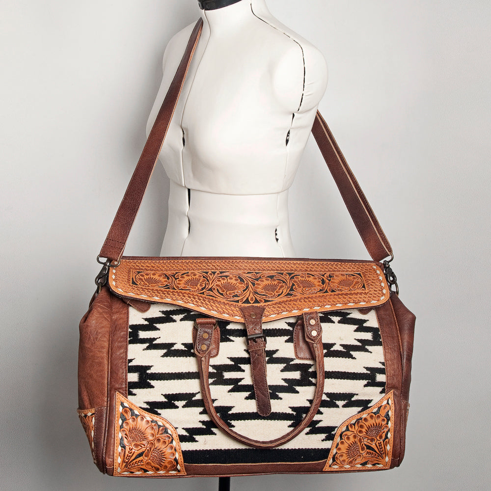 American Darling Hand-Tooled Saddle Blanket Genuine Leather Duffel Bag
