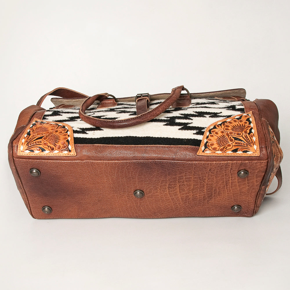 American Darling Hand-Tooled Saddle Blanket Genuine Leather Duffel Bag