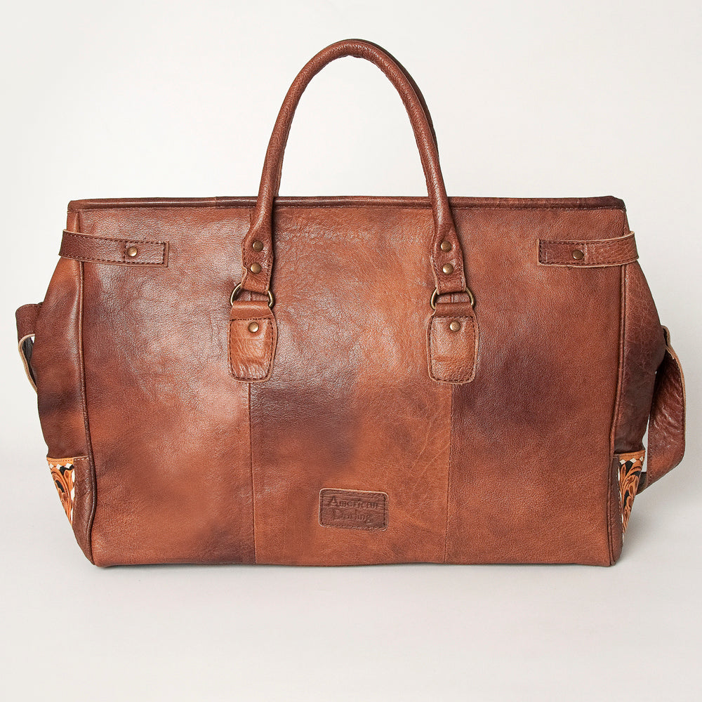 American Darling Hand-Tooled Saddle Blanket Genuine Leather Duffel Bag