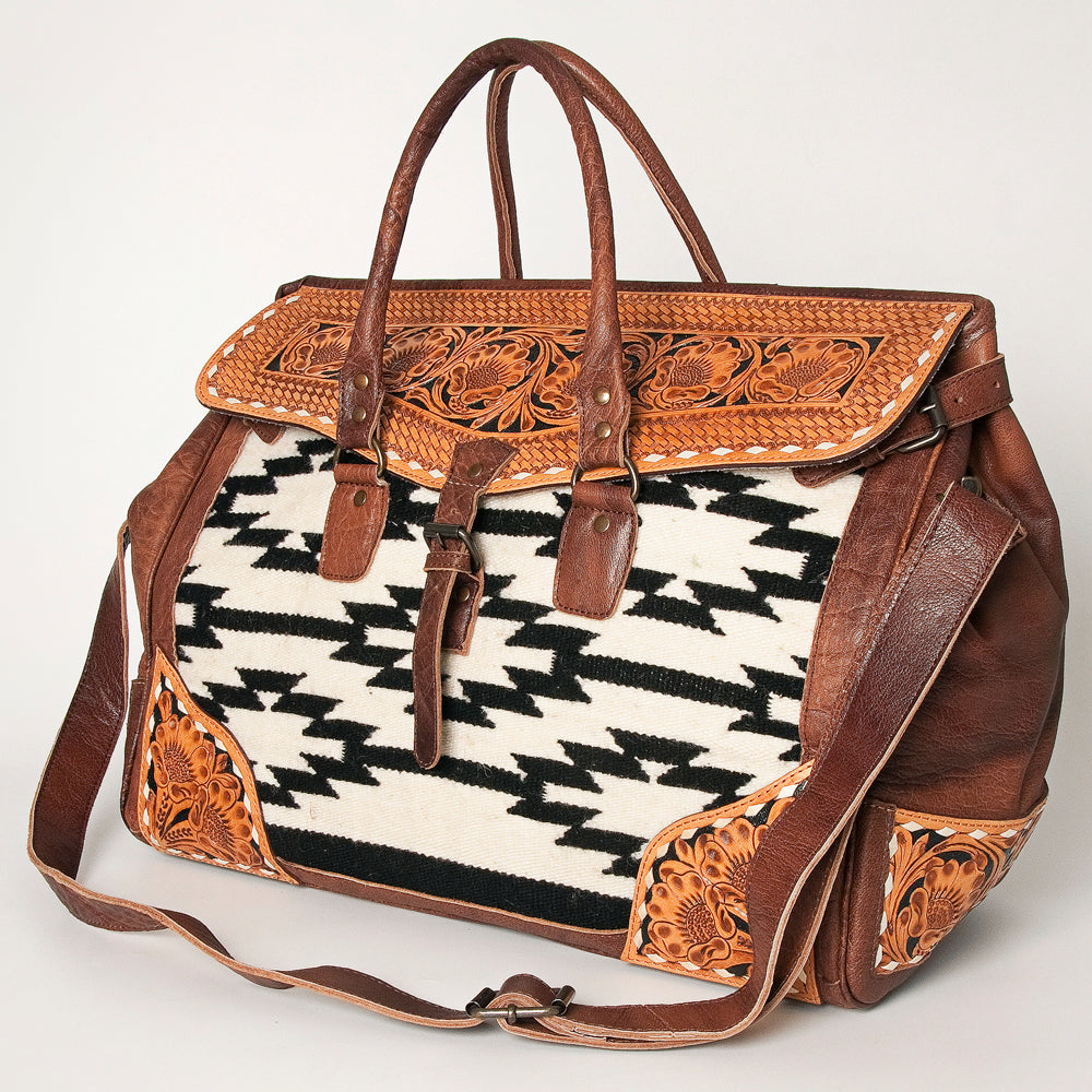 American Darling Hand-Tooled Saddle Blanket Genuine Leather Duffel Bag