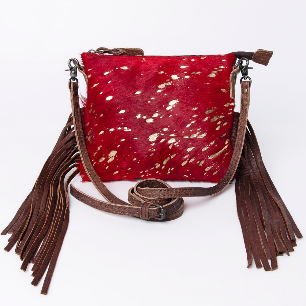 American Darling Western Small Crossbody Bag – Genuine Hair-On Cowhide Leather with Fringes, Adjustable Strap, Handcrafted in Texas
