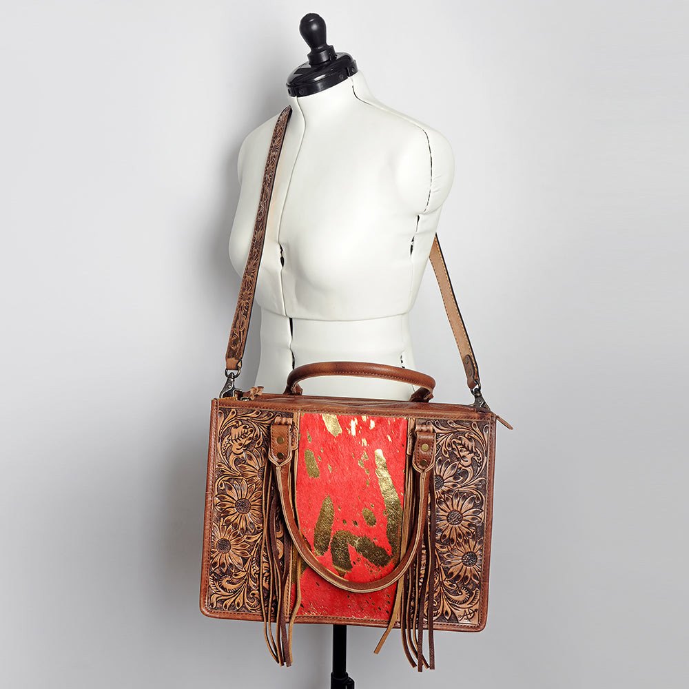 American Darling Briefcase Hand Tooled Saddle Blanket Genuine Leather