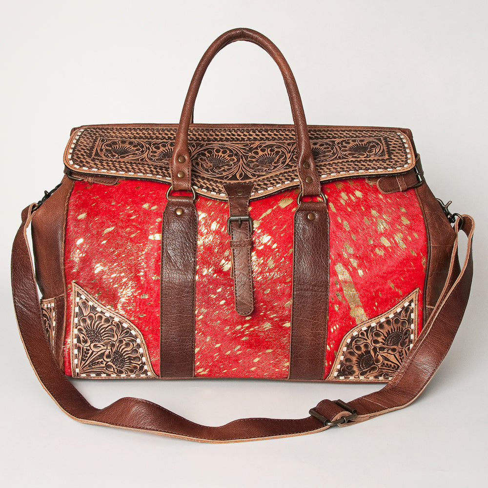 American Darling Hand-Tooled Saddle Blanket Genuine Leather Duffel Bag