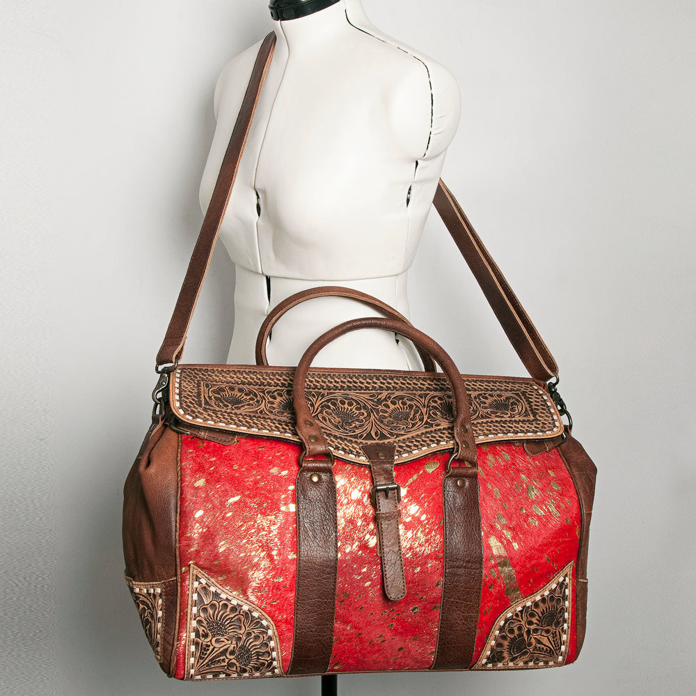American Darling Hand-Tooled Saddle Blanket Genuine Leather Duffel Bag