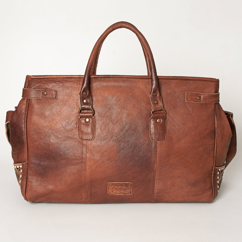 American Darling Hand-Tooled Saddle Blanket Genuine Leather Duffel Bag