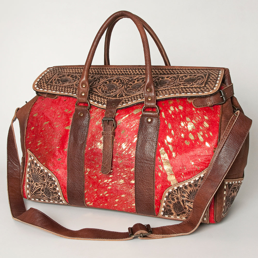 American Darling Hand-Tooled Saddle Blanket Genuine Leather Duffel Bag