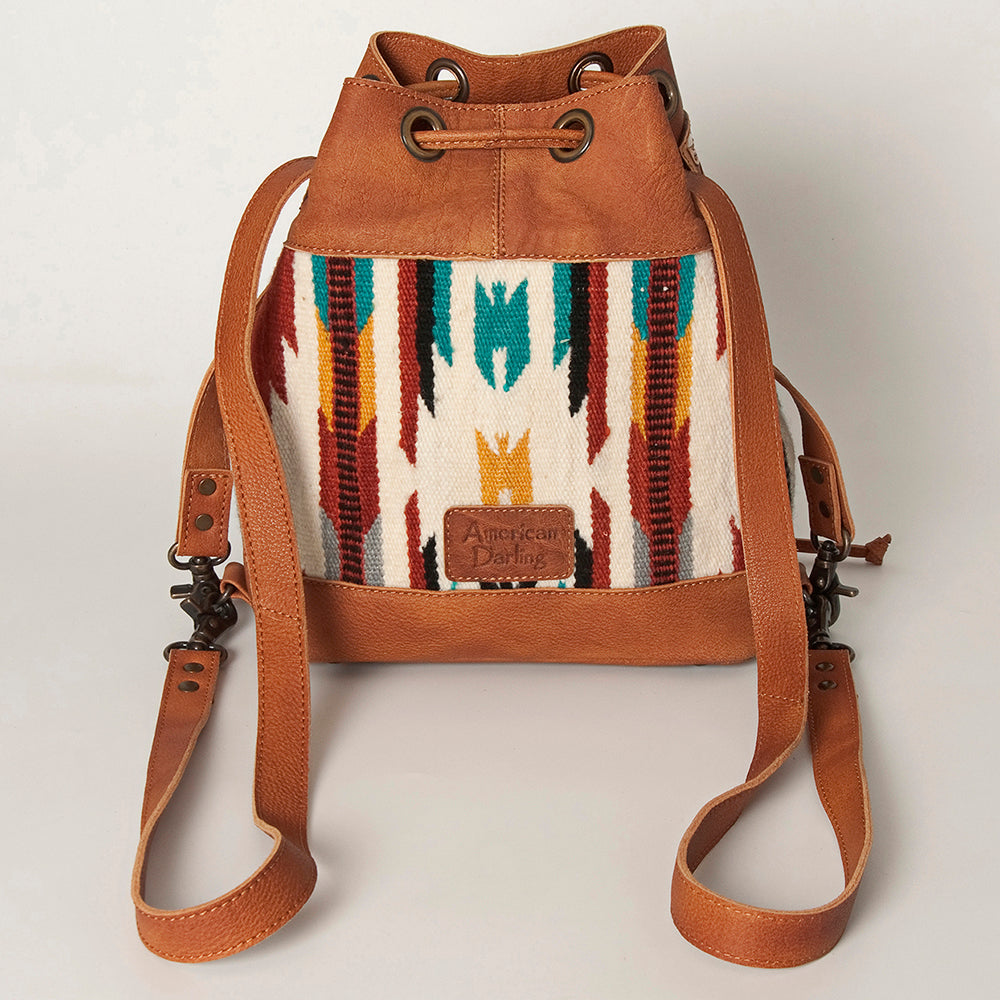 American Darling Bucket Bag for Women, Hand Tooled Floral Leather, Hand-Woven Saddle Blanket, Western Style Genuine Leather