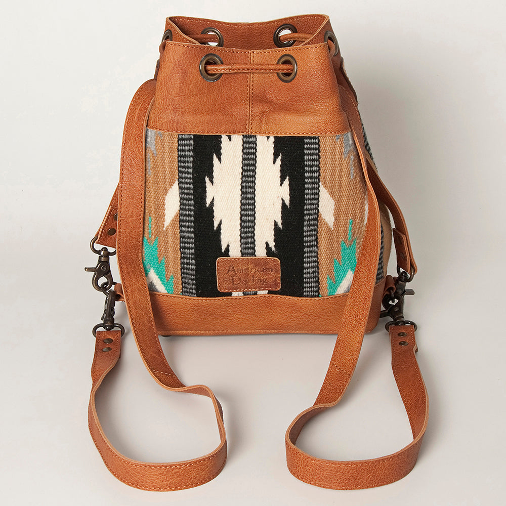 American Darling Bucket Bag for Women, Hand Tooled Floral Leather, Hand-Woven Saddle Blanket, Western Style Genuine Leather
