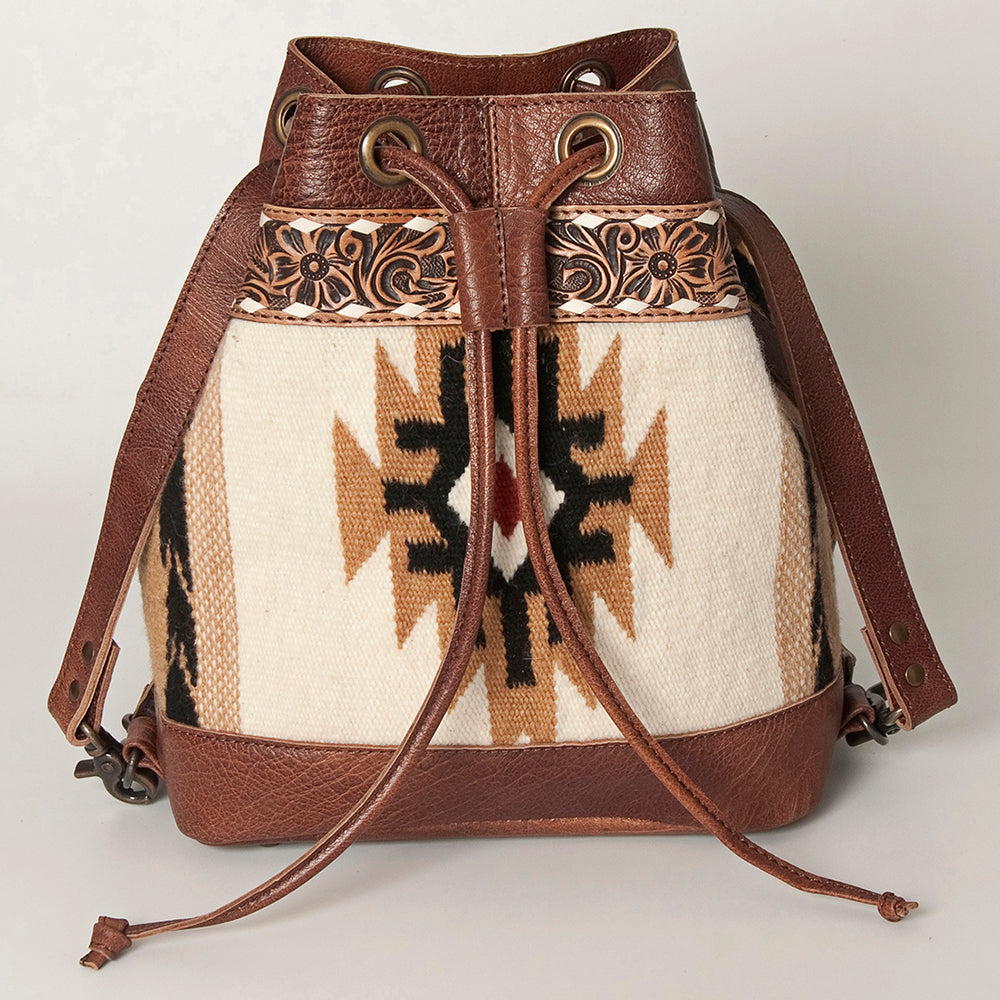 American Darling Bucket Bag for Women, Hand Tooled Floral Leather, Hand-Woven Saddle Blanket, Western Style Genuine Leather