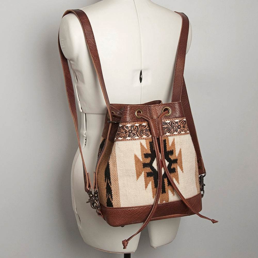 American Darling Bucket Bag for Women, Hand Tooled Floral Leather, Hand-Woven Saddle Blanket, Western Style Genuine Leather