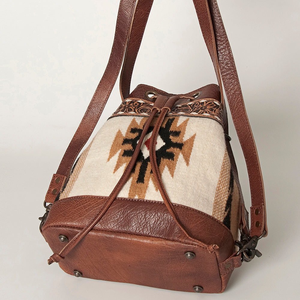 American Darling Bucket Bag for Women, Hand Tooled Floral Leather, Hand-Woven Saddle Blanket, Western Style Genuine Leather