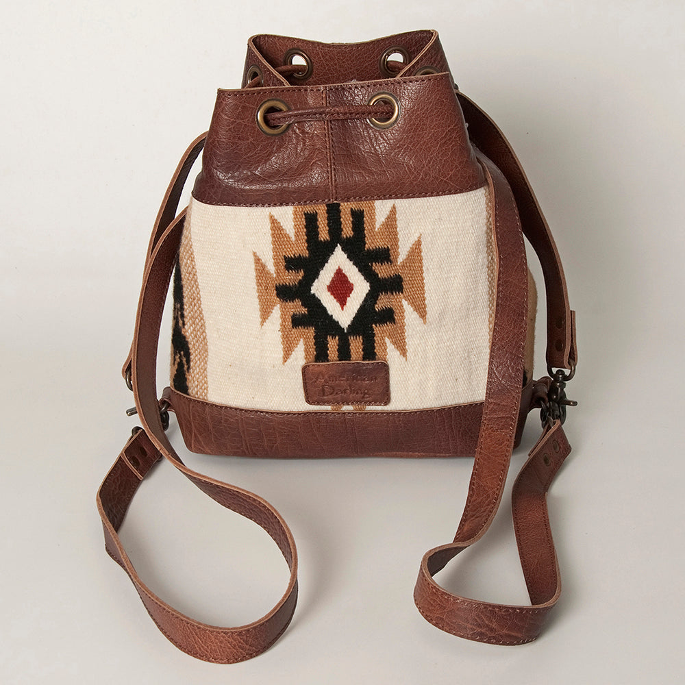 American Darling Bucket Bag for Women, Hand Tooled Floral Leather, Hand-Woven Saddle Blanket, Western Style Genuine Leather