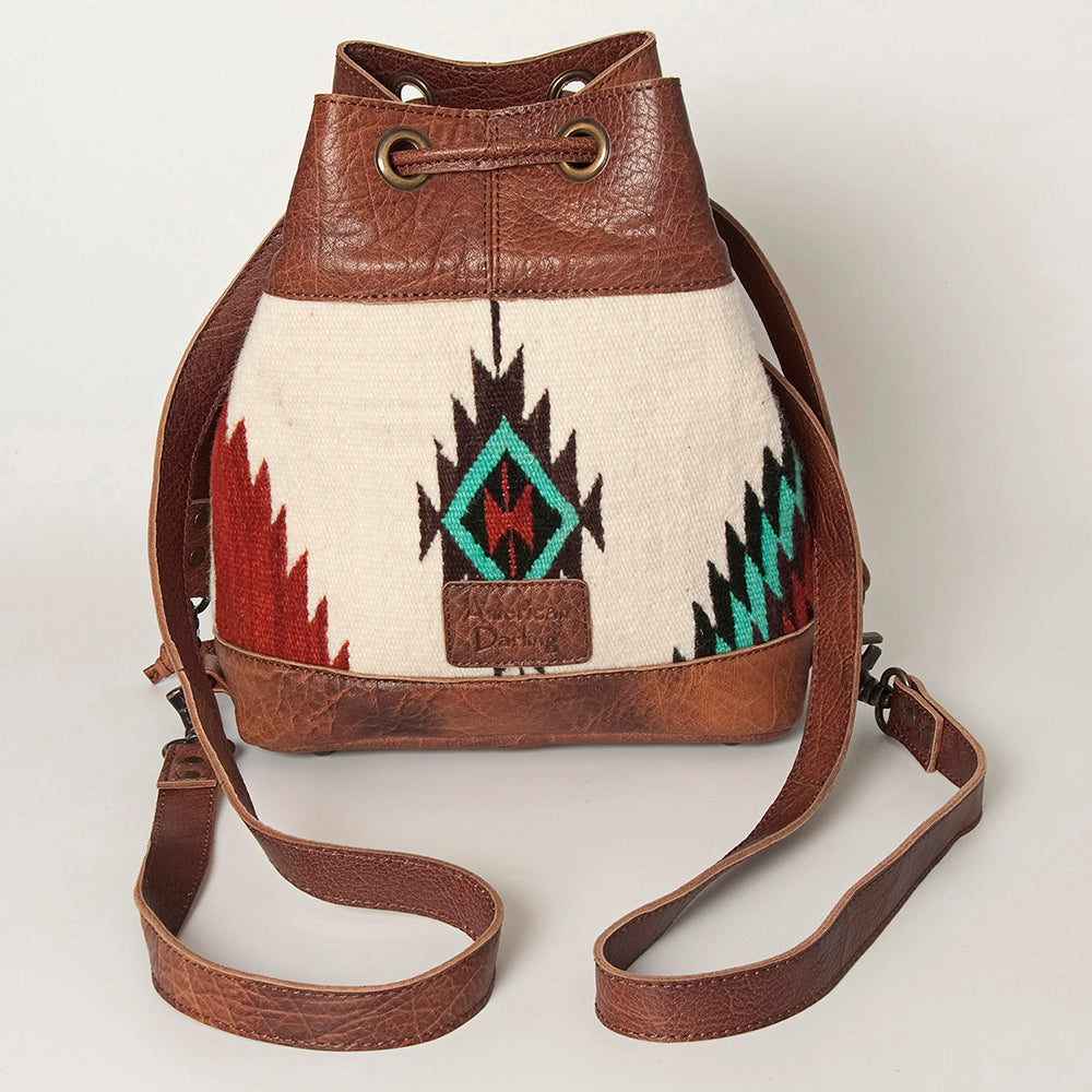 American Darling Bucket Bag for Women, Hand Tooled Floral Leather, Hand-Woven Saddle Blanket, Western Style Genuine Leather