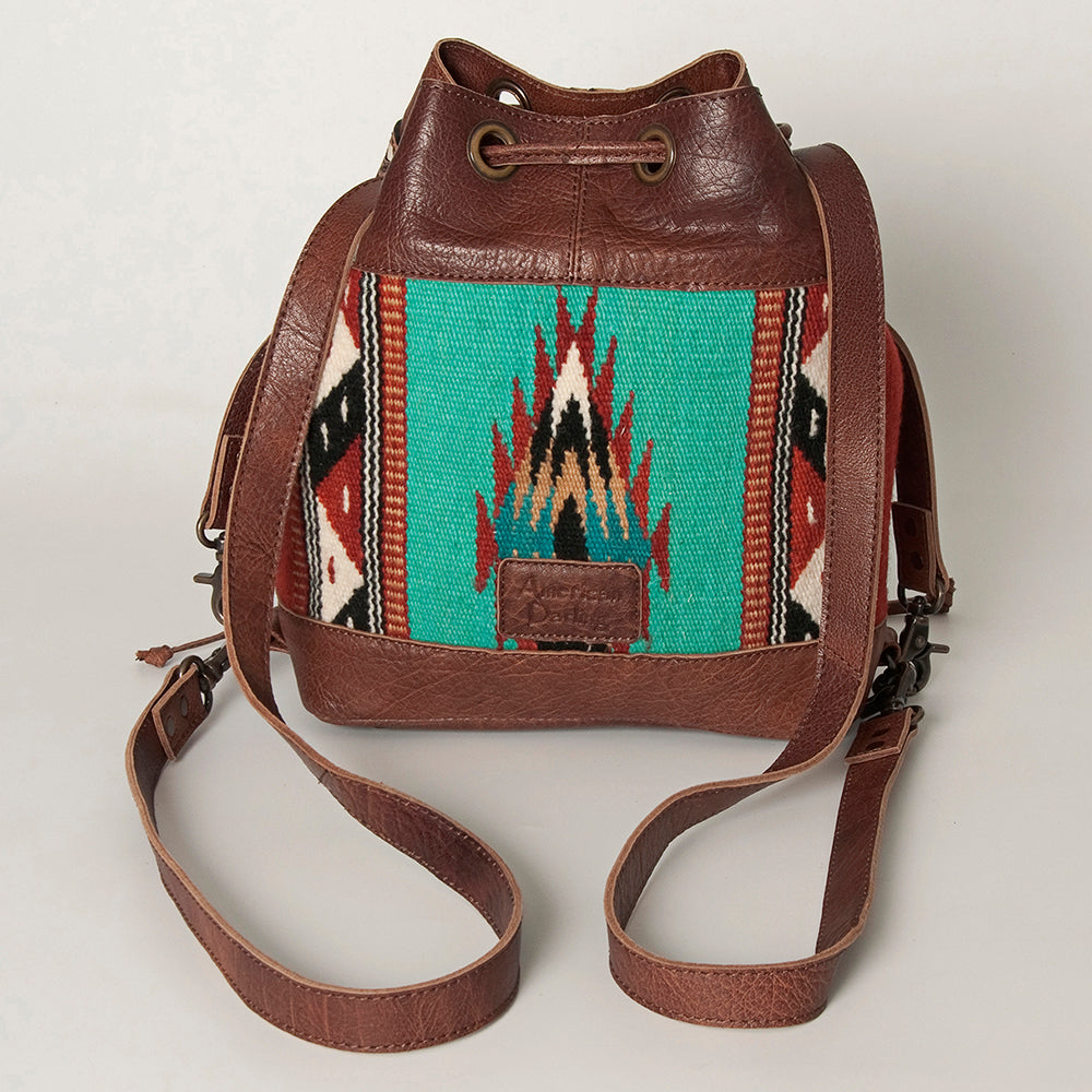 American Darling Bucket Bag for Women, Hand Tooled Floral Leather, Hand-Woven Saddle Blanket, Western Style Genuine Leather
