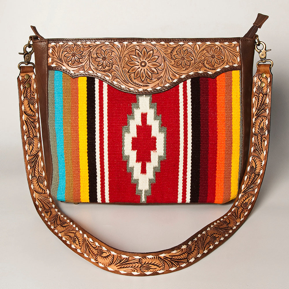 American Darling Hand-Tooled Saddle Blanket Genuine Leather Crossbody Bag