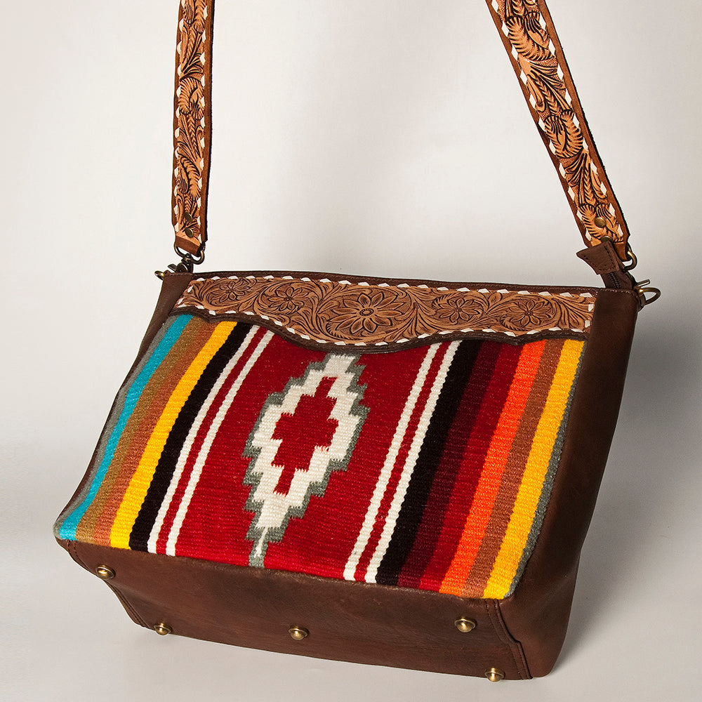 American Darling Hand-Tooled Saddle Blanket Genuine Leather Crossbody Bag
