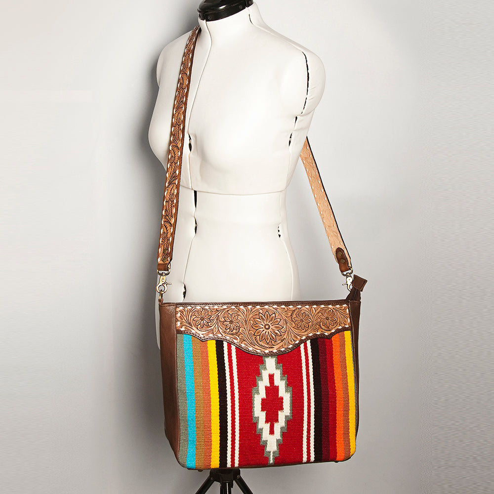 American Darling Hand-Tooled Saddle Blanket Genuine Leather Crossbody Bag