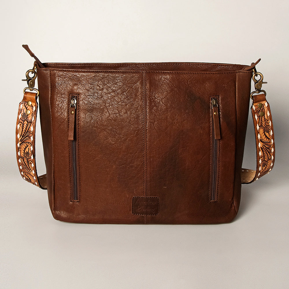 American Darling Hand-Tooled Saddle Blanket Genuine Leather Crossbody Bag