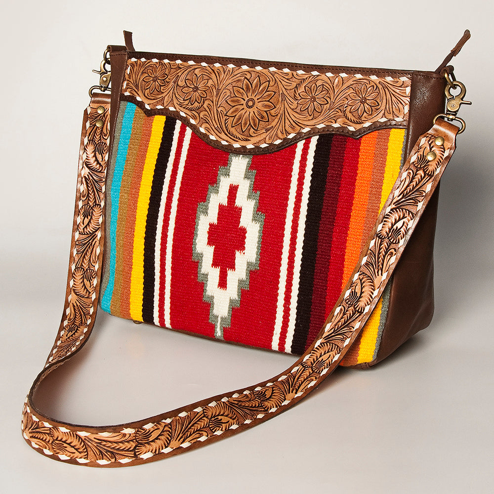 American Darling Hand-Tooled Saddle Blanket Genuine Leather Crossbody Bag