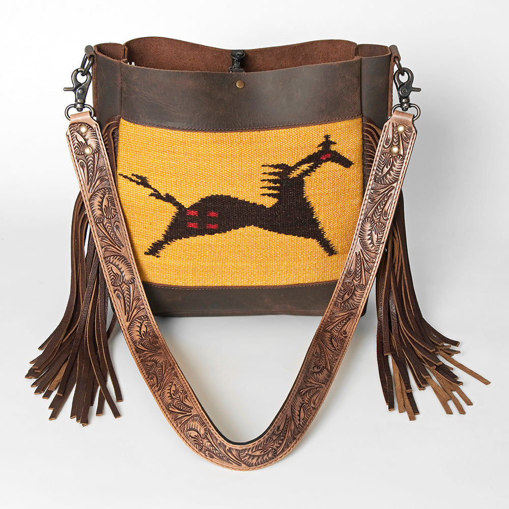 American Darling Messenger Bag Hand Tooled Floral Carved Saddle Blanket Leather Western Bag with Fringes & YKK Zipper
