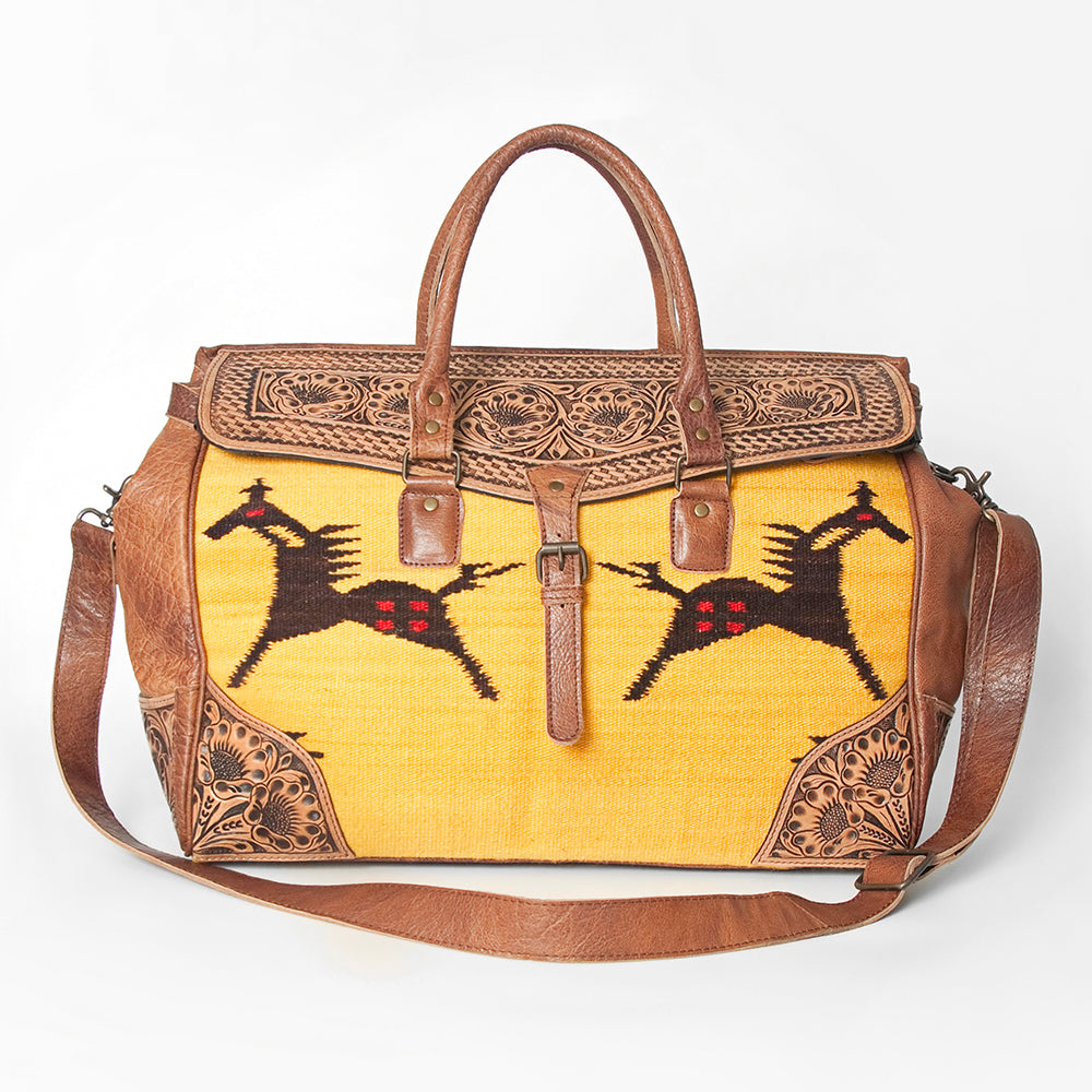 American Darling Hand-Tooled Saddle Blanket Genuine Leather Duffel Bag