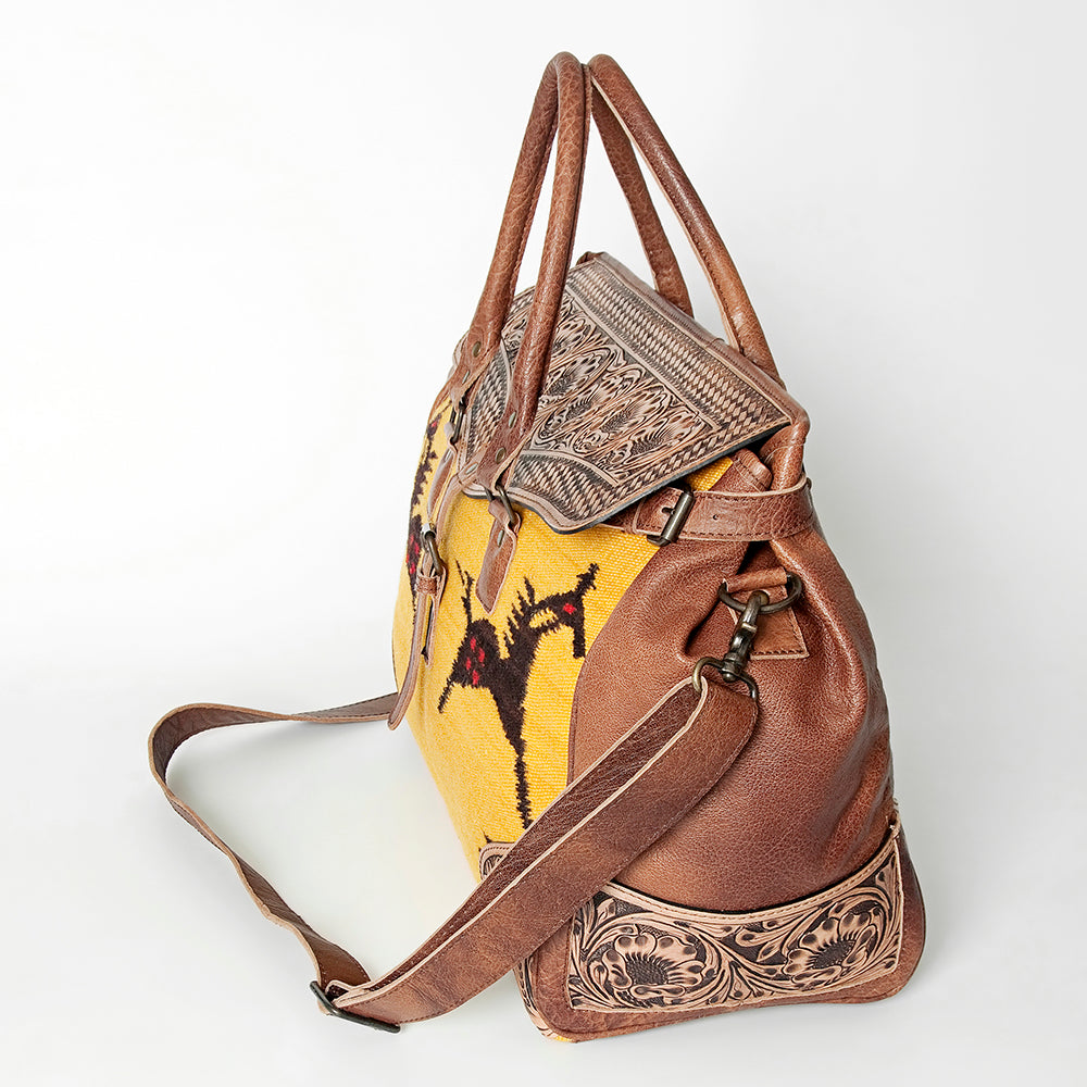 American Darling Hand-Tooled Saddle Blanket Genuine Leather Duffel Bag