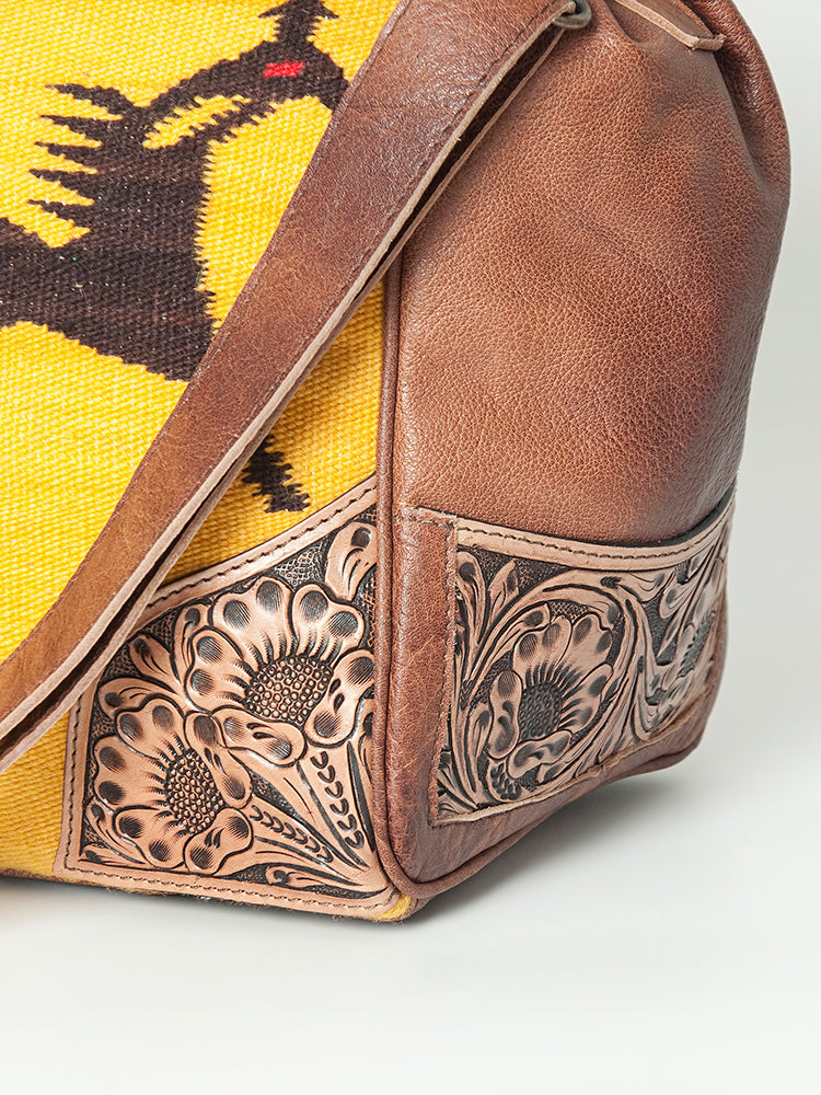 American Darling Hand-Tooled Saddle Blanket Genuine Leather Duffel Bag