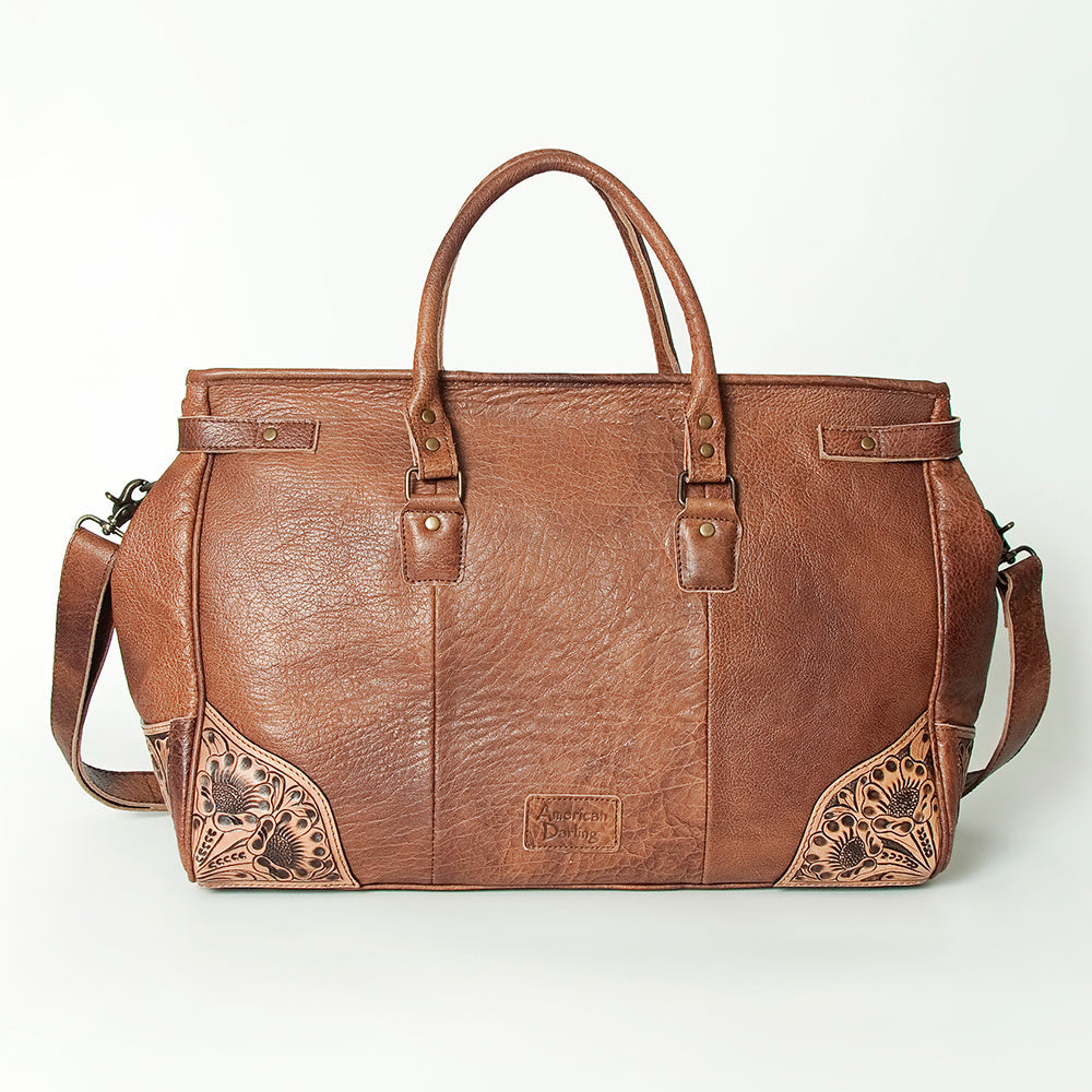 American Darling Hand-Tooled Saddle Blanket Genuine Leather Duffel Bag