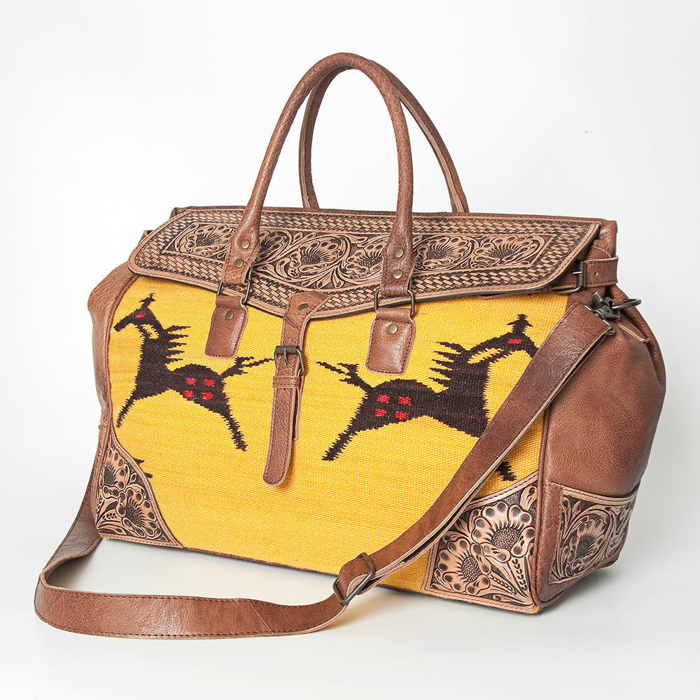 American Darling Hand-Tooled Saddle Blanket Genuine Leather Duffel Bag