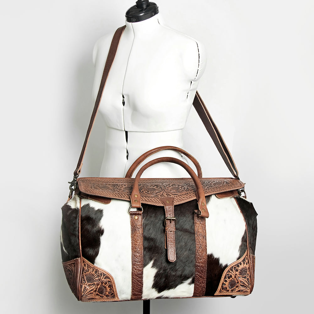American Darling Hand-Tooled Saddle Blanket Genuine Leather Duffel Bag