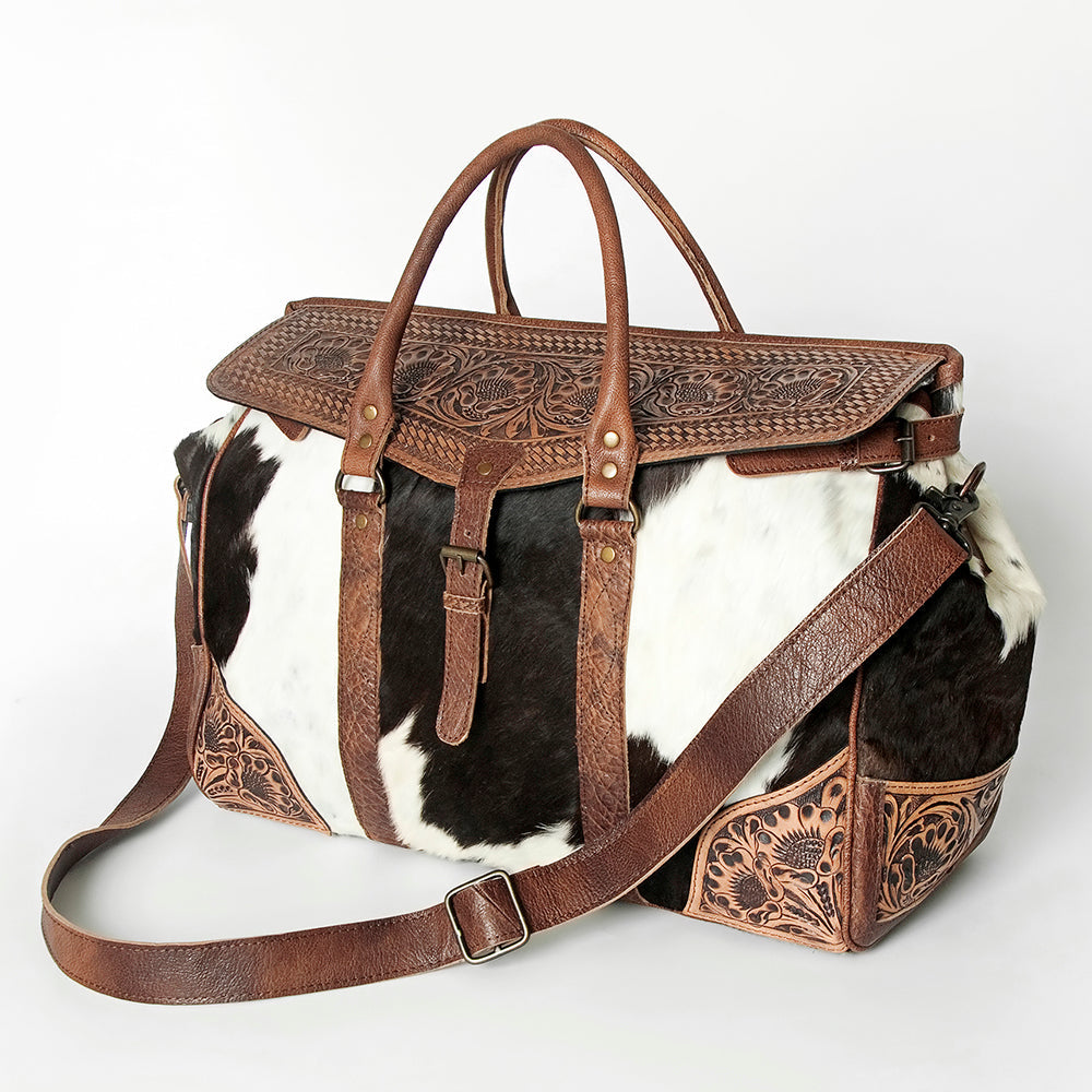American Darling Hand-Tooled Saddle Blanket Genuine Leather Duffel Bag