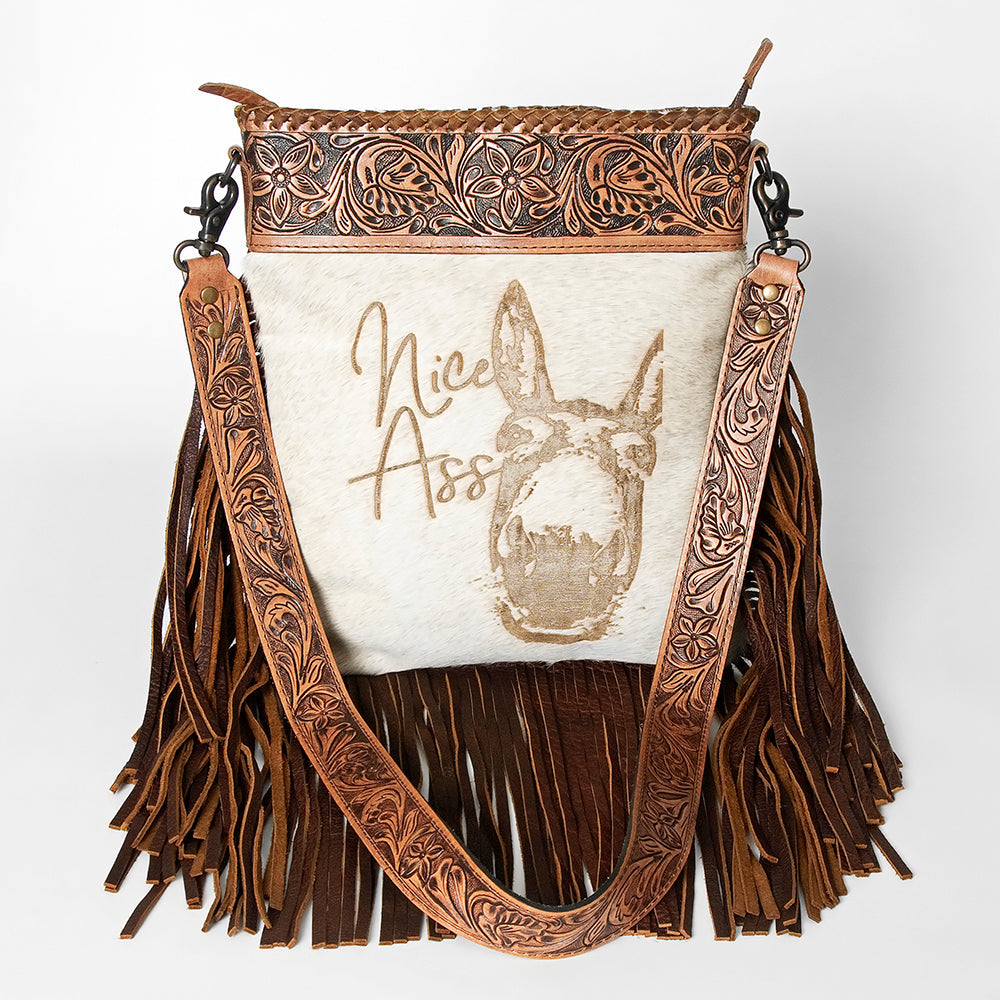 American Darling Messenger Hand Tooled Hair On Genuine Leather Western Women Bag Handbag Purse | Cute