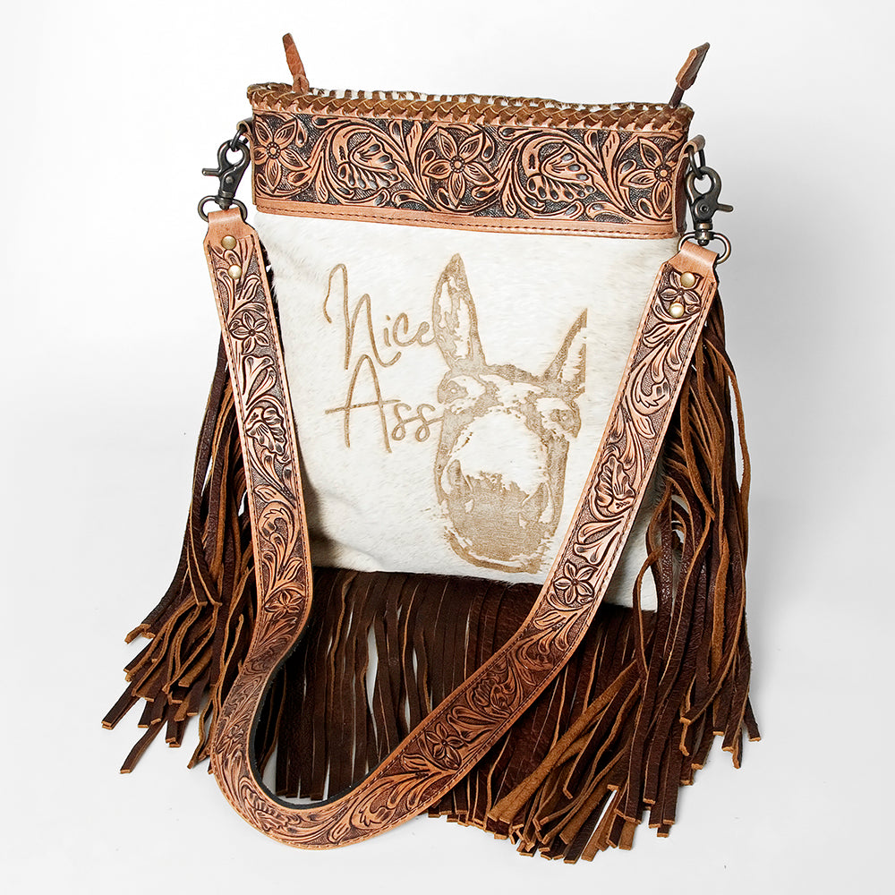 American Darling Messenger Hand Tooled Hair On Genuine Leather Western Women Bag Handbag Purse | Cute