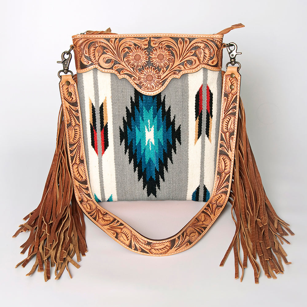 American Darling Crossbody Hand Tooled Saddle Blanket Genuine Leather