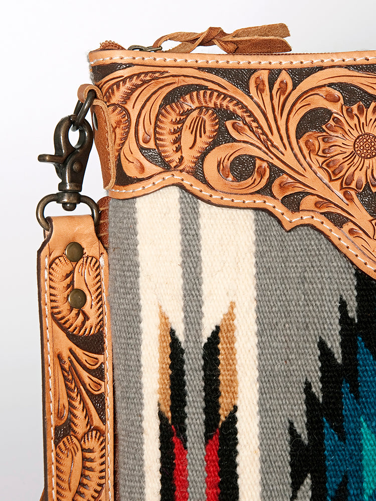 American Darling Crossbody Hand Tooled Saddle Blanket Genuine Leather