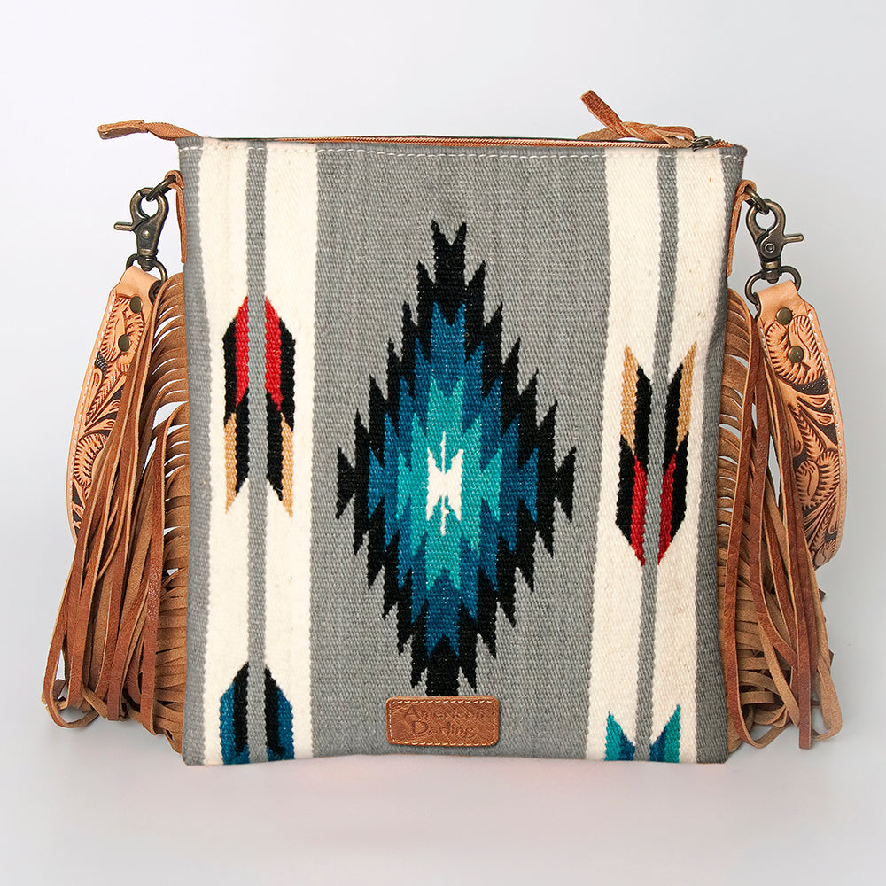 American Darling Crossbody Hand Tooled Saddle Blanket Genuine Leather