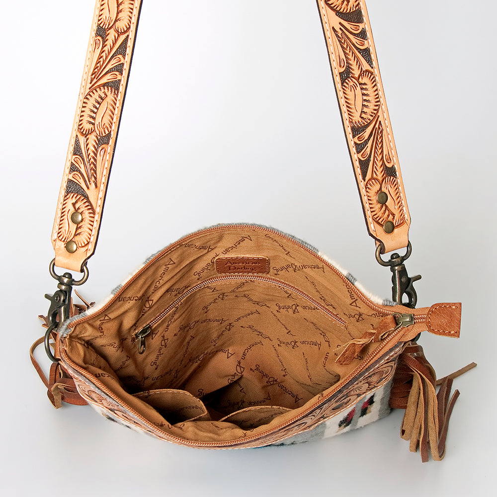 American Darling Crossbody Hand Tooled Saddle Blanket Genuine Leather