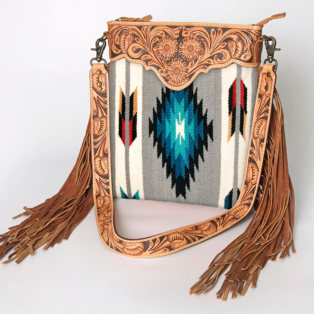 American Darling Crossbody Hand Tooled Saddle Blanket Genuine Leather