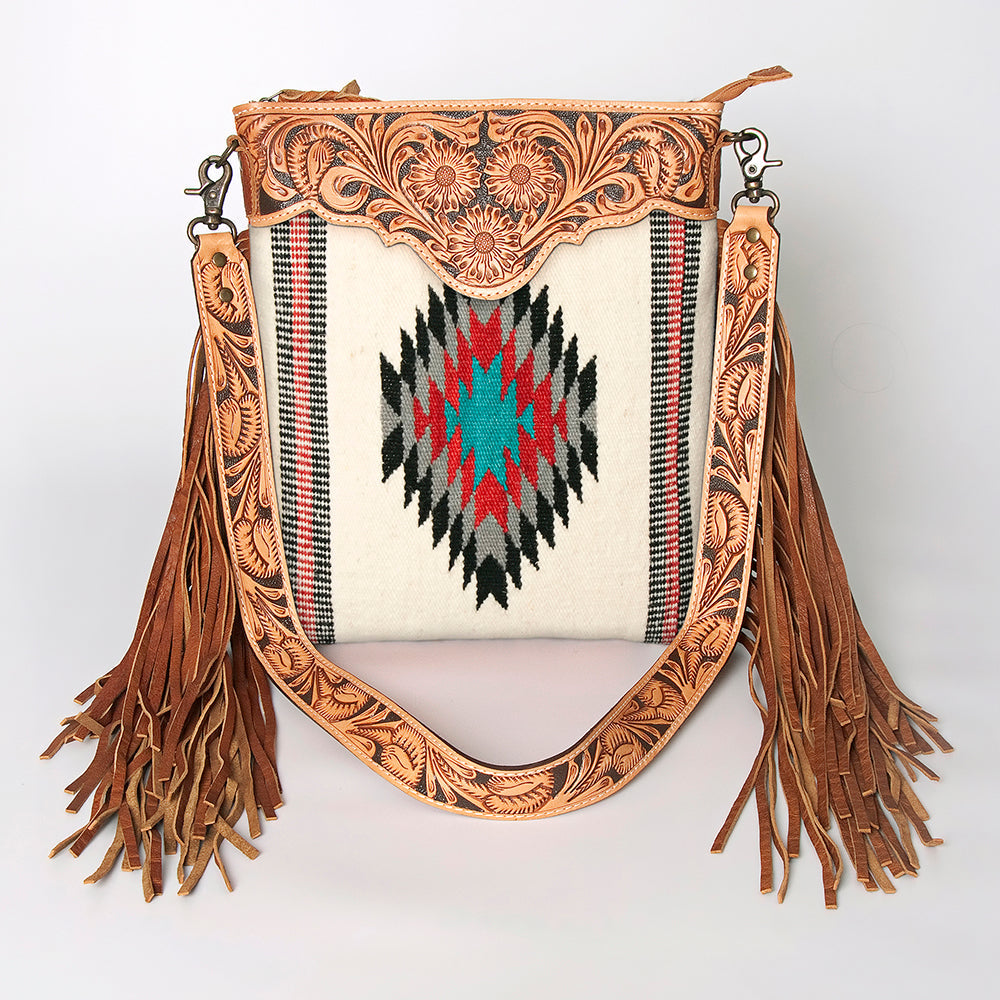 American Darling Crossbody Hand Tooled Saddle Blanket Genuine Leather