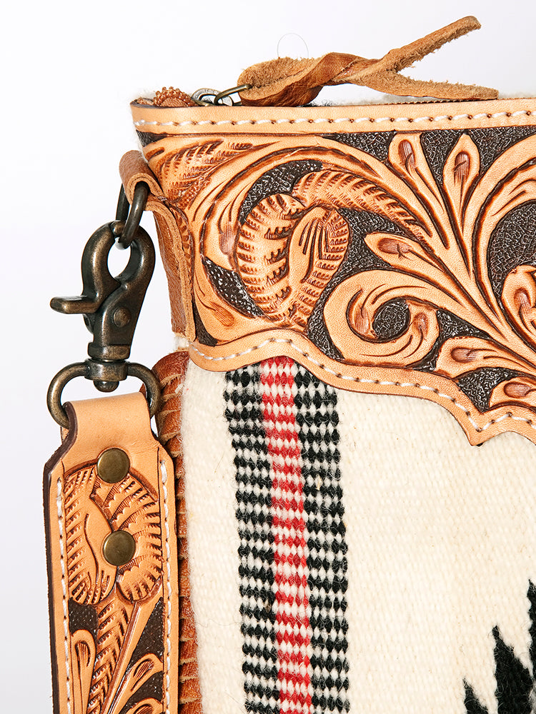 American Darling Crossbody Hand Tooled Saddle Blanket Genuine Leather