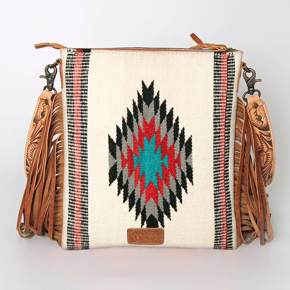 American Darling Crossbody Hand Tooled Saddle Blanket Genuine Leather