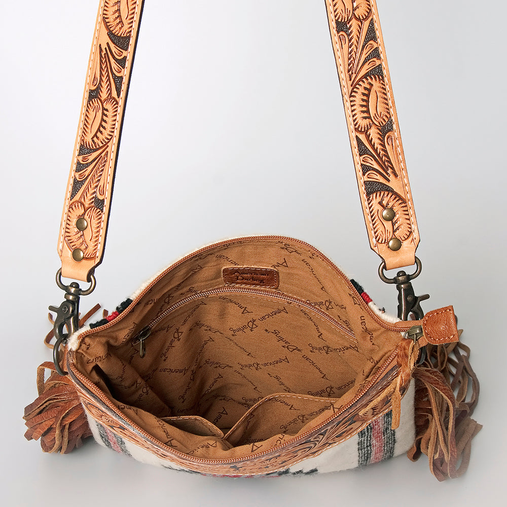 American Darling Crossbody Hand Tooled Saddle Blanket Genuine Leather