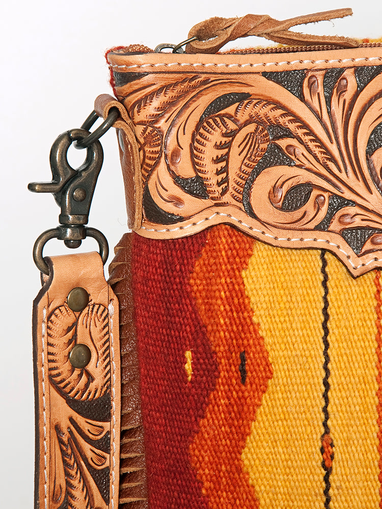 American Darling Crossbody Hand Tooled Saddle Blanket Genuine Leather