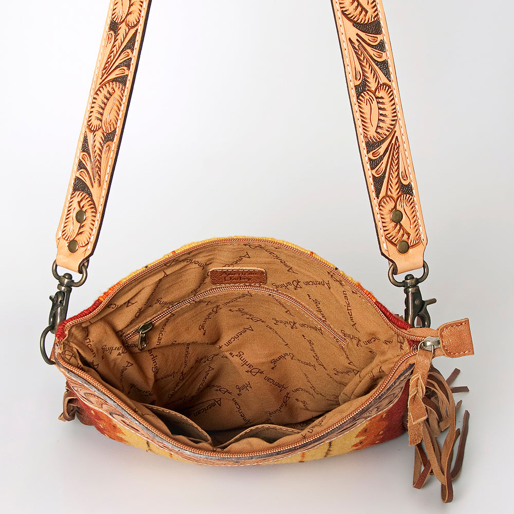 American Darling Crossbody Hand Tooled Saddle Blanket Genuine Leather