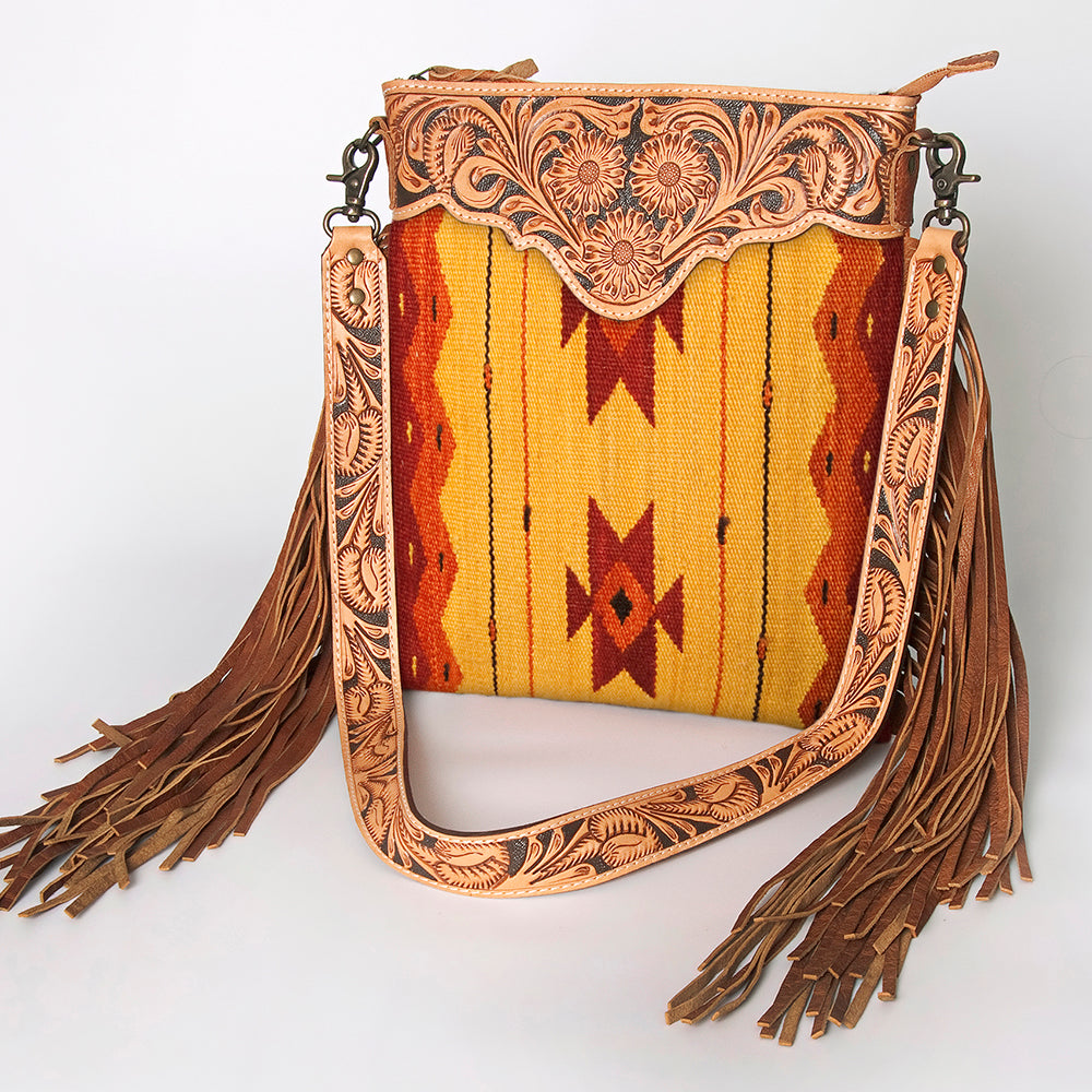 American Darling Crossbody Hand Tooled Saddle Blanket Genuine Leather
